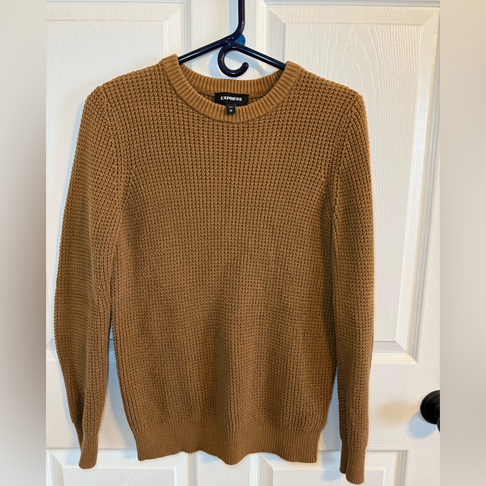 Express Brown Crewneck Sweater with Waffle Knit